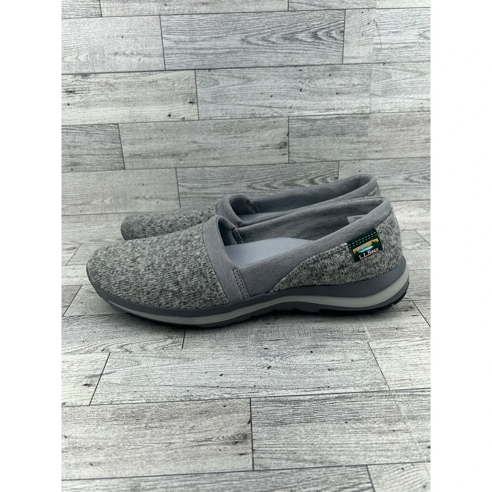 LL Bean Womens Everyday Slip-On Shoes Gray Knit Loafers 503514‎ Size 9 Medium
